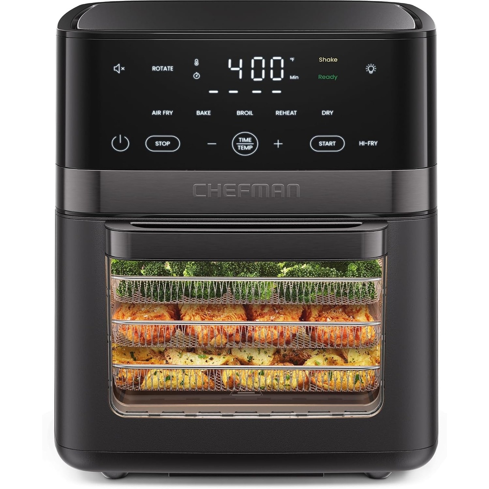 Chefman Air Fryer 6-in-1, XL 14-Quart Multifunctional Airfryer with Touchscreen Controls, Rotisserie, Food Dehydrator, Convection Oven, Bake, Broil, and Reheat Functions, Windowed Door – Black(14 Quart)