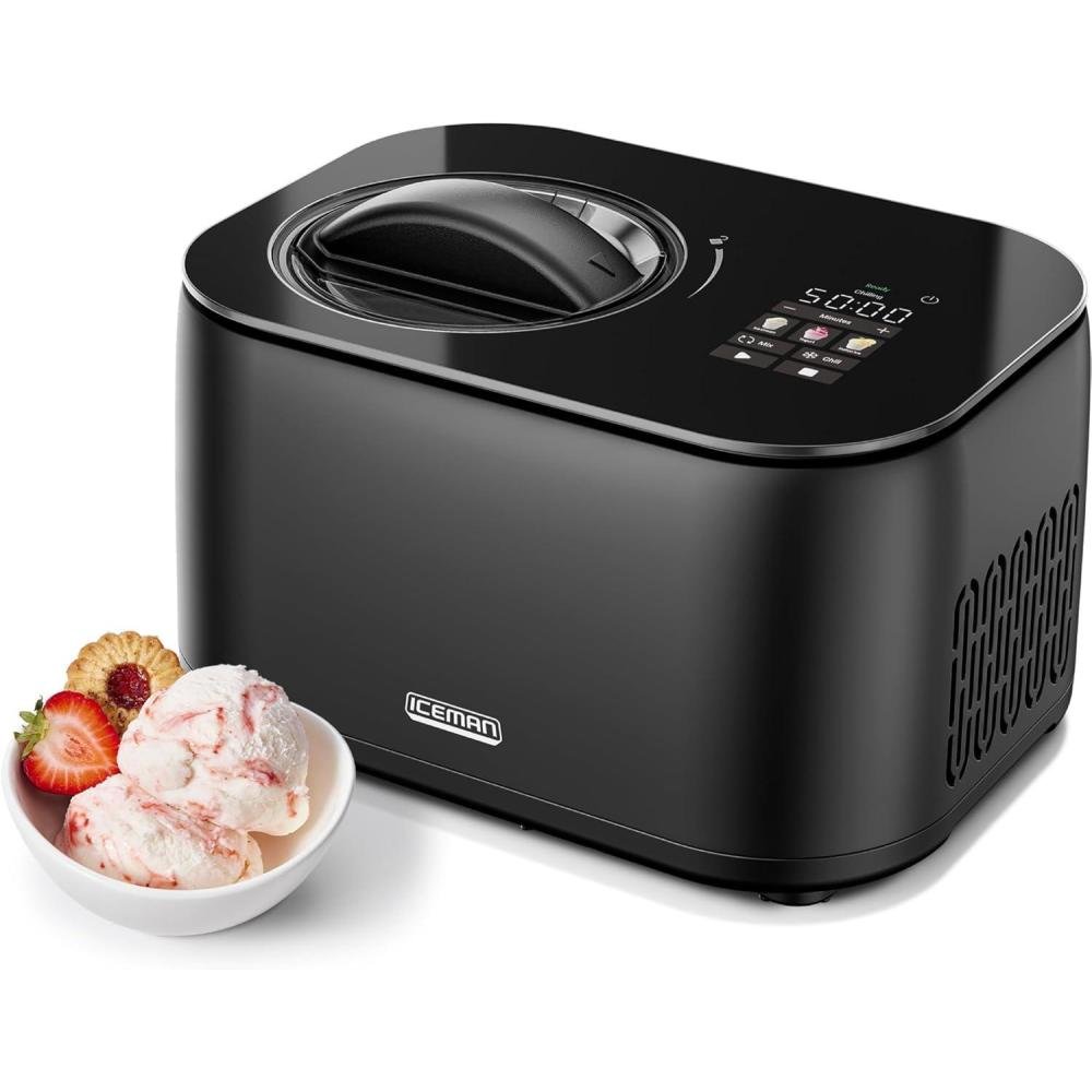 Iceman by Chefman Ice Cream Maker, No Pre-Freezing with Built-In Compressor, Makes Ice Cream, Froyo, Sorbet, Sherbet, Italian Ice, Frozen Yogurt, Digital Display w/ 3 Presets, 2 Pint Inserts Included