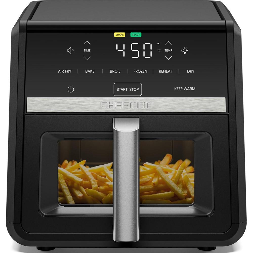 Chefman Air Fryer 9 Qt | TurboFry 7-in-1 High-Powered 450°F Cooking for Crispier and Even Results | XL Basket with Viewing Window | Air Fry, Bake, Broil, Reheat, Dehydrate, Defrost, Keep Warm(9 Quart)