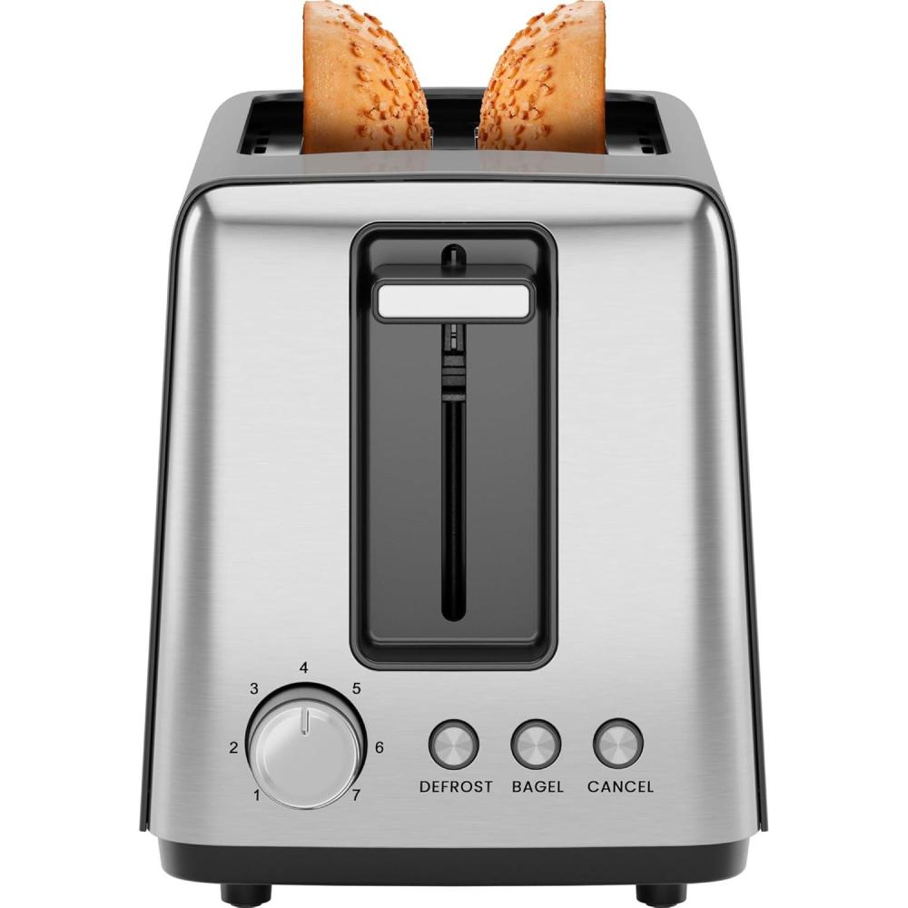 Chefman 2 Slice Toaster, 7 Shade Settings, Removable Crumb Tray, Thick Bread and Bagel Toaster with Defrost and Cancel Buttons – Black(Basic – New)