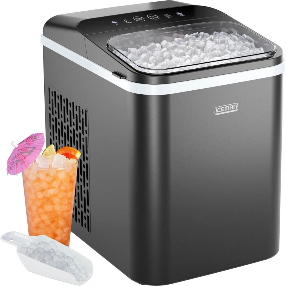 Iceman Dual-Size Countertop Ice Maker Machine, Portable, Creates 2 Cube Sizes in 6 Mins, Holds 1.3 lb. of Ice, Makes up to 26 lb in 24 Hours, Self-Cleaning Scoop Included, Stainless-Steel(Compact Nugget/Pebble Ice Maker)