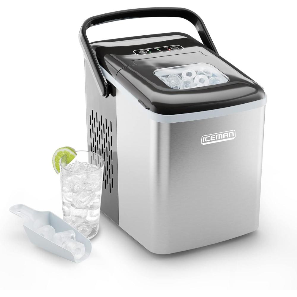 Iceman Dual-Size Countertop Ice Maker Machine, Portable, Creates 2 Cube Sizes in 6 Mins, Holds 1.3 lb. of Ice, Makes up to 26 lb in 24 Hours, Self-Cleaning Scoop Included, Stainless-Steel(Bullet Ice Maker)