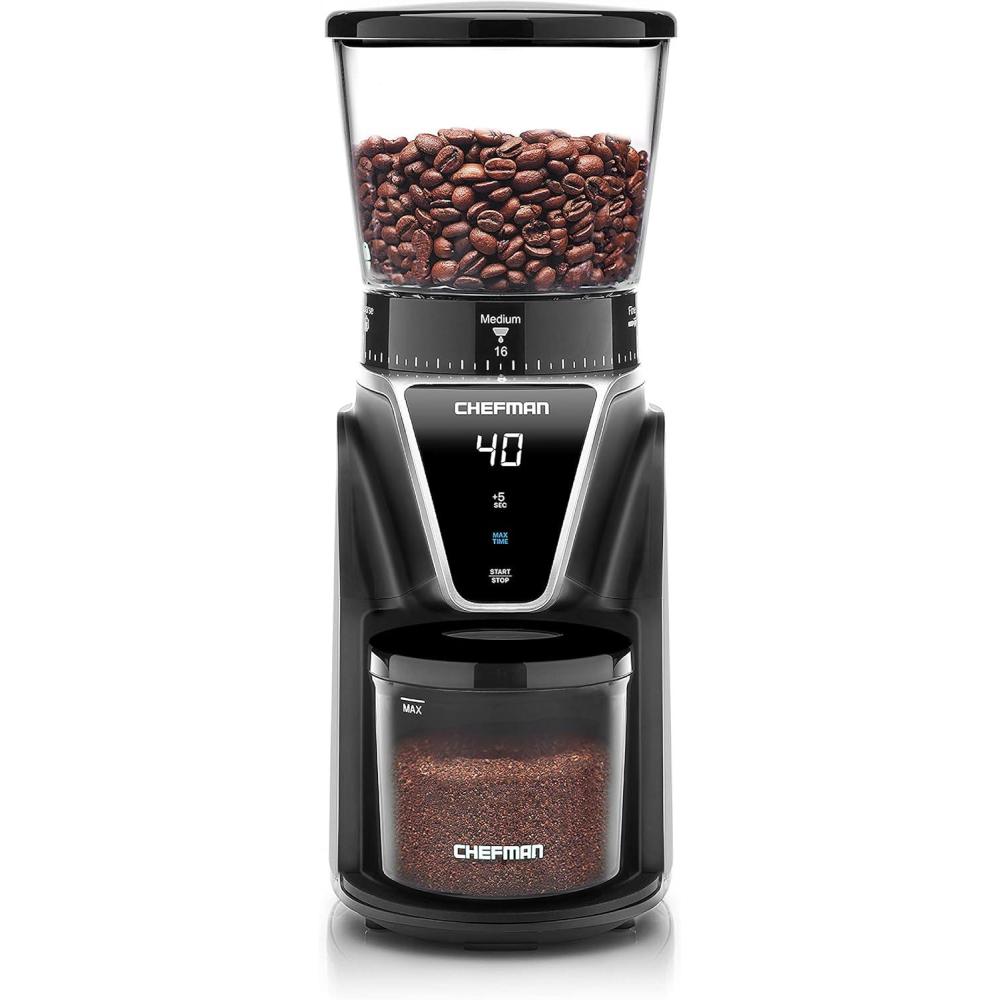 Chefman Conical Burr Coffee Grinder, Create The Boldest & Most Flavorful Grind With 31 Settings From Coarse To Extra Fine, One-Touch Digital Control & 9.7-oz Bean Capacity, Black(31 Grinding Options – Digital)