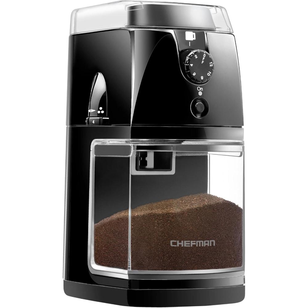 Chefman Conical Burr Coffee Grinder, Create The Boldest & Most Flavorful Grind With 31 Settings From Coarse To Extra Fine, One-Touch Digital Control & 9.7-oz Bean Capacity, Black(﻿17 Grinding Options)