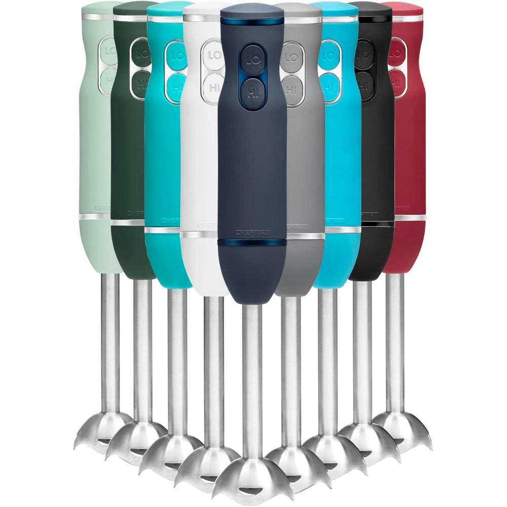 Chefman Immersion Stick Hand Blender Powerful Electric Ice Crushing 2-Speed Control Handheld Food Mixer, Purees, Smoothies, Shakes, Sauces and Soups, Black(Midnight Blue)
