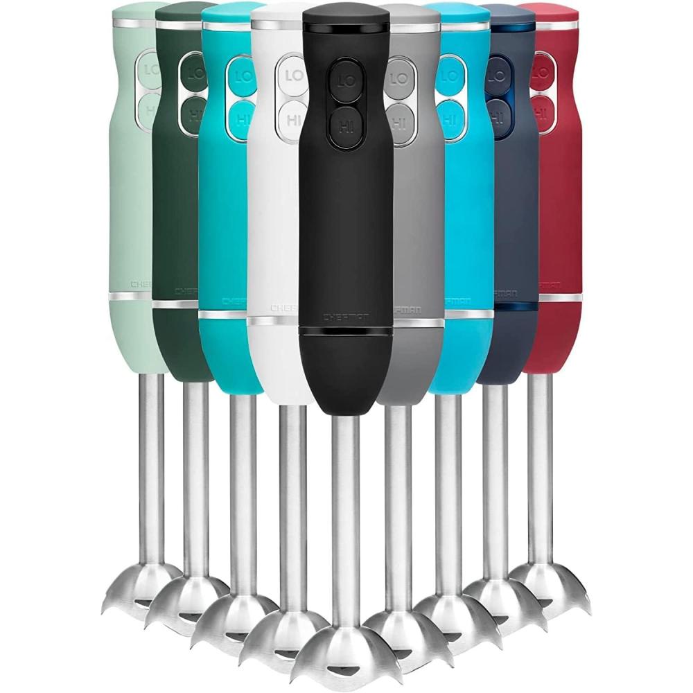 Chefman Immersion Stick Hand Blender with Stainless Steel Blades, Powerful Electric Ice Crushing 2-Speed Control Handheld Food Mixer, Purees, Smoothies, Shakes, Sauces & Soups, Turquoise(Black)