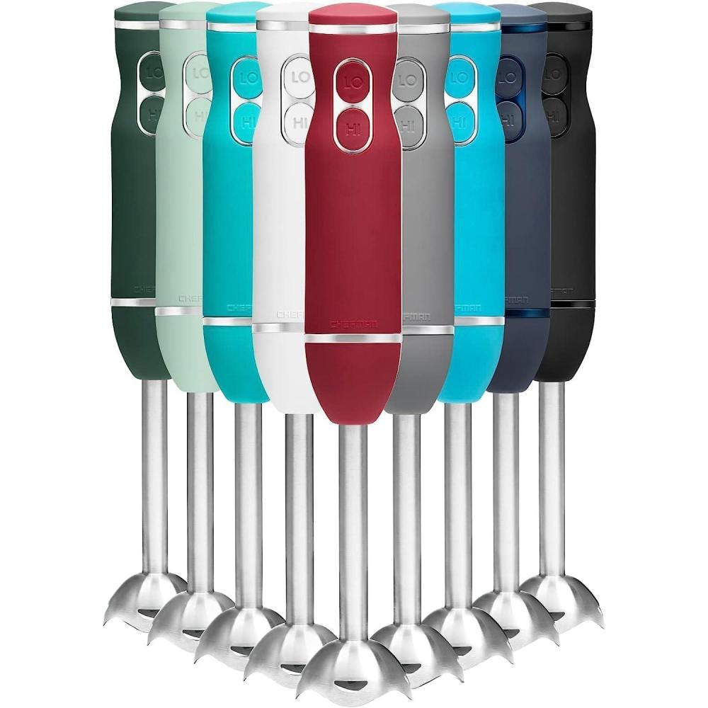 Chefman Immersion Stick Hand Blender with Stainless Steel Blades, Powerful Electric Ice Crushing 2-Speed Control Handheld Food Mixer, Purees, Smoothies, Shakes, Sauces & Soups, Turquoise(Red)