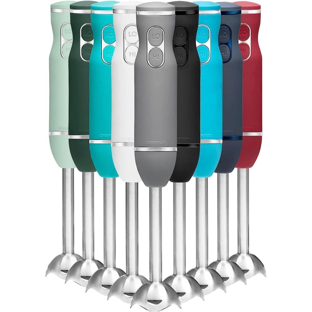 Chefman Immersion Stick Hand Blender Powerful Electric Ice Crushing 2-Speed Control Handheld Food Mixer, Purees, Smoothies, Shakes, Sauces and Soups, Black(Grey)