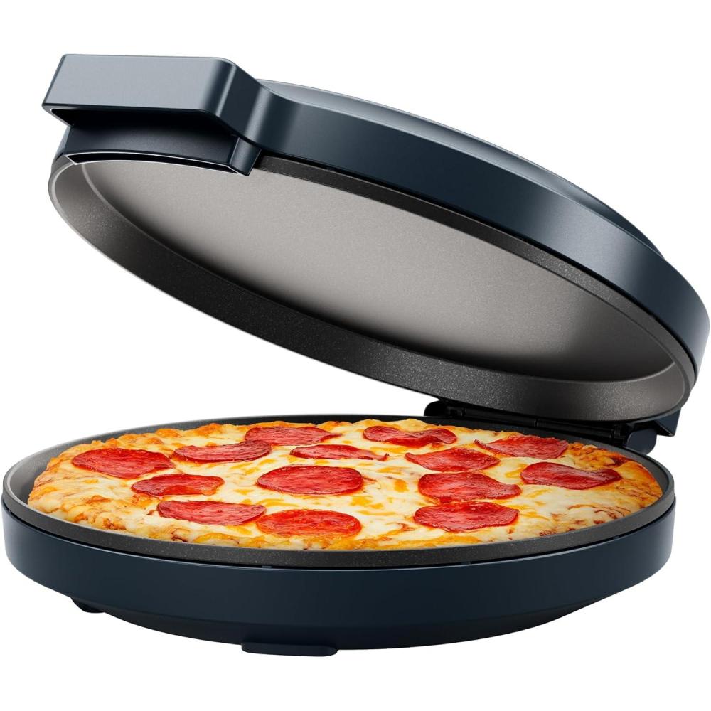 Chefman Everything Maker & Pizza Oven – 1440W Countertop Electric Pizza Maker with 12 Nonstick Cooking Plates, Plus Makes Quesadillas, Omelettes and More, with Indicator Lights and Vertical Storage(Midnight)